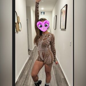 Brown Rhinestone Embellished Romper